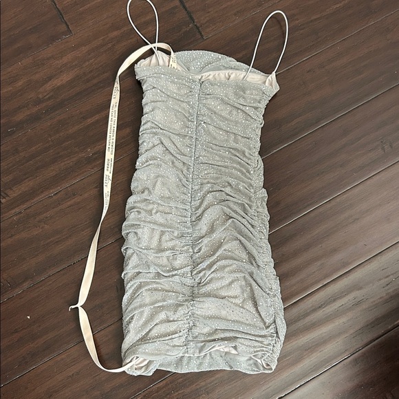 NWT Oh Polly Silver Beaded Mini Ruched Dress Size 2 - Picture 3 of 4
